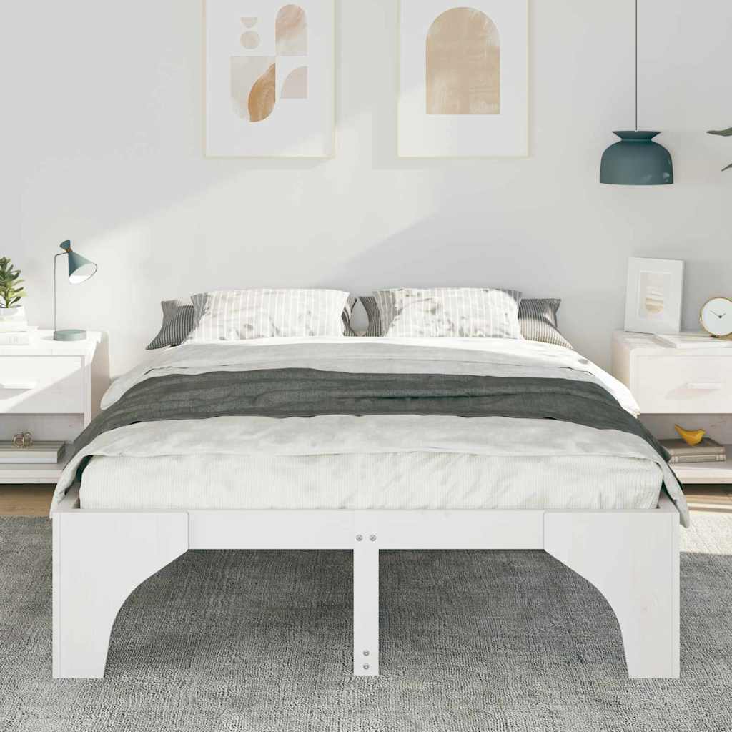 Bed Frame White 140 x 200 cm Solid Pine Wood