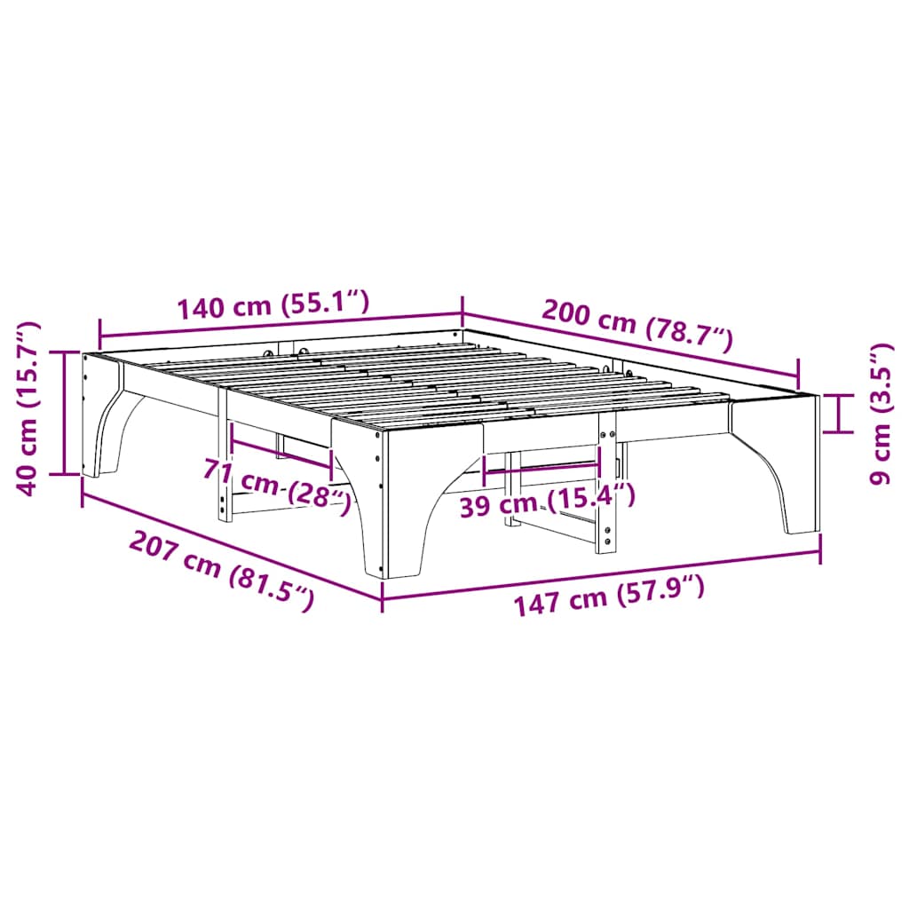 Bed Frame White 140 x 200 cm Solid Pine Wood