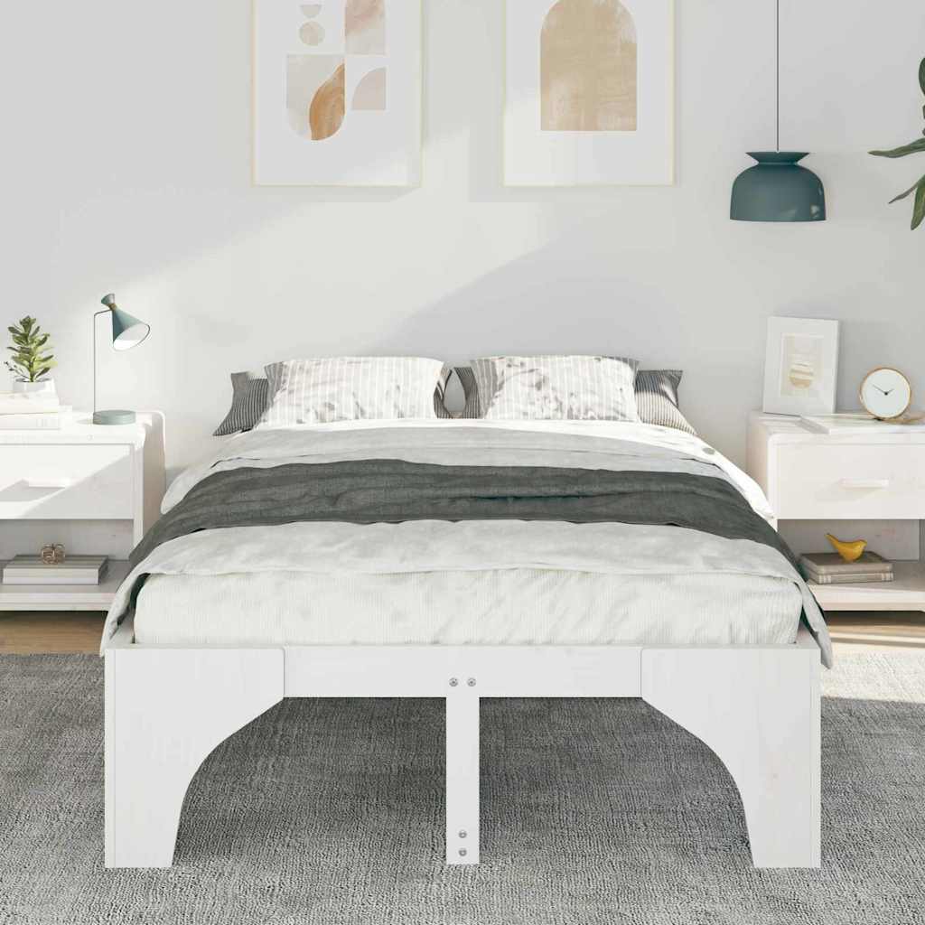Bed Frame White 140 x 190 cm Solid Pine Wood