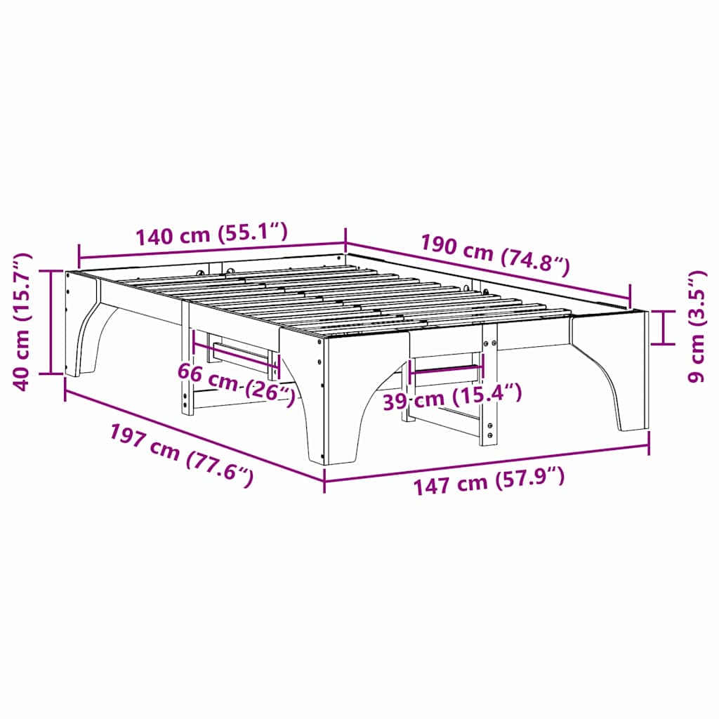 Bed Frame White 140 x 190 cm Solid Pine Wood