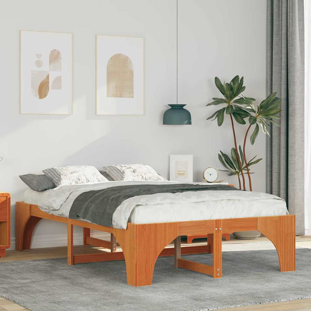 Bed Frame Brown 140 x 190 cm Solid Pine Wood