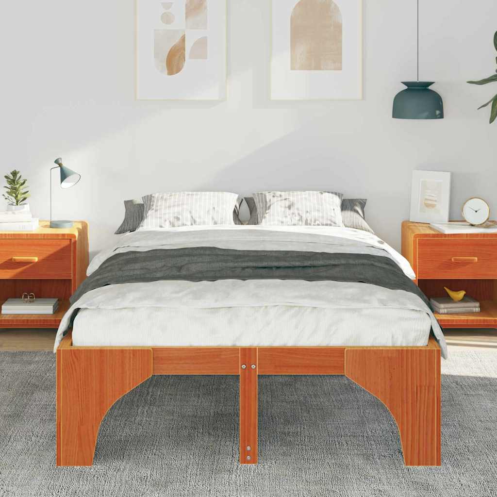 Bed Frame Brown 135 x 190 cm Solid Pine Wood