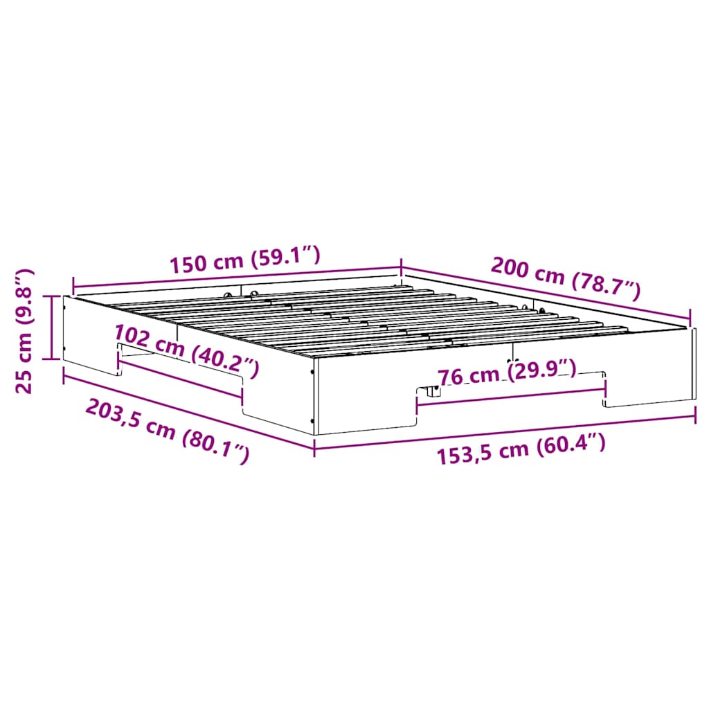Bed Frame Brown 150 x 200 cm