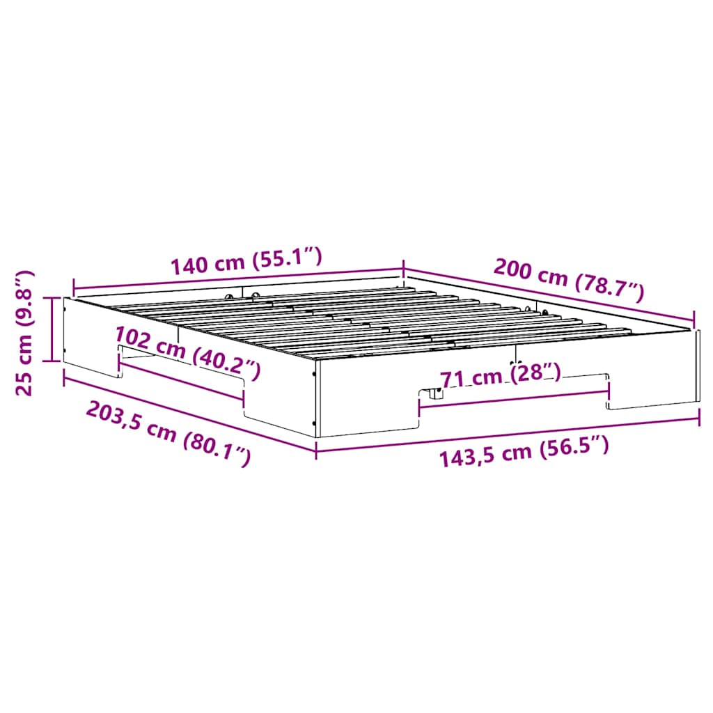 Bed Frame Brown 140 x 200 cm