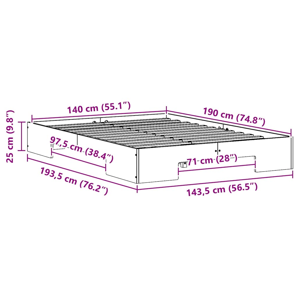 Bed Frame Brown 140 x 190 cm