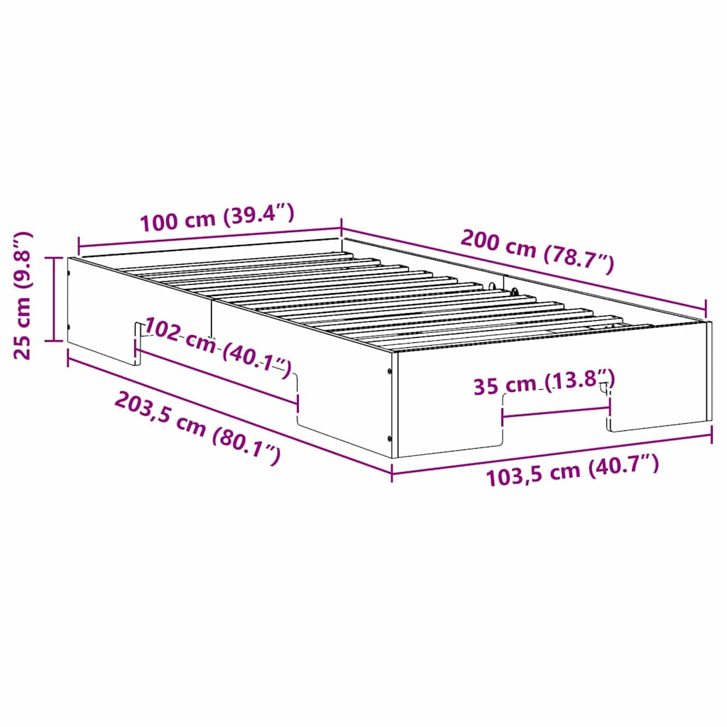Bed Frame Brown 100 x 200 cm