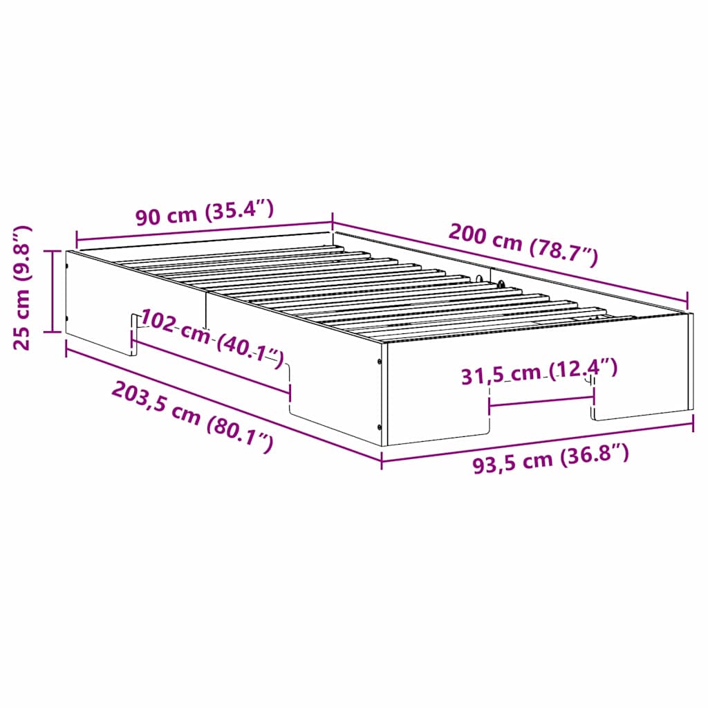 Bed Frame Brown 90 x 200 cm