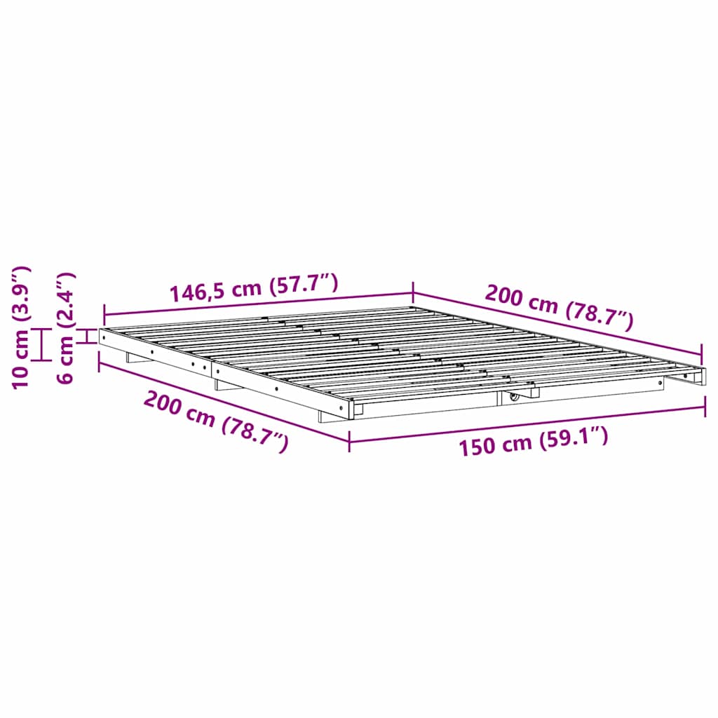 Bed Frame White 150 x 200 cm Solid Pine Wood