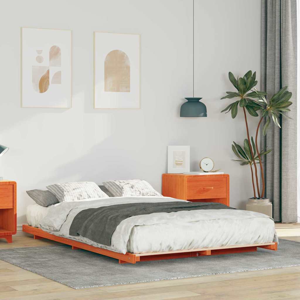 Bed Frame Wax Brown 140 x 190 cm Solid Pine Wood