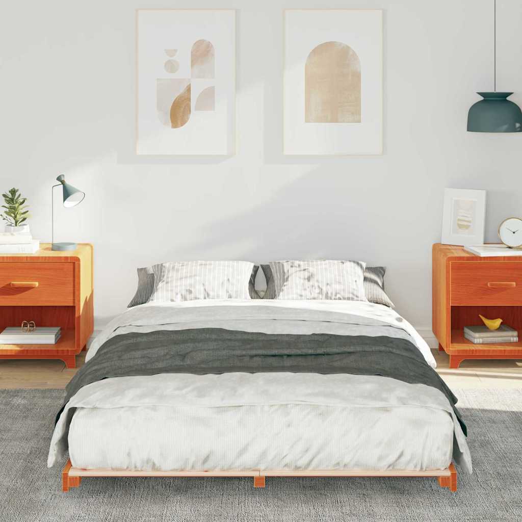 Bed Frame Wax Brown 140 x 190 cm Solid Pine Wood