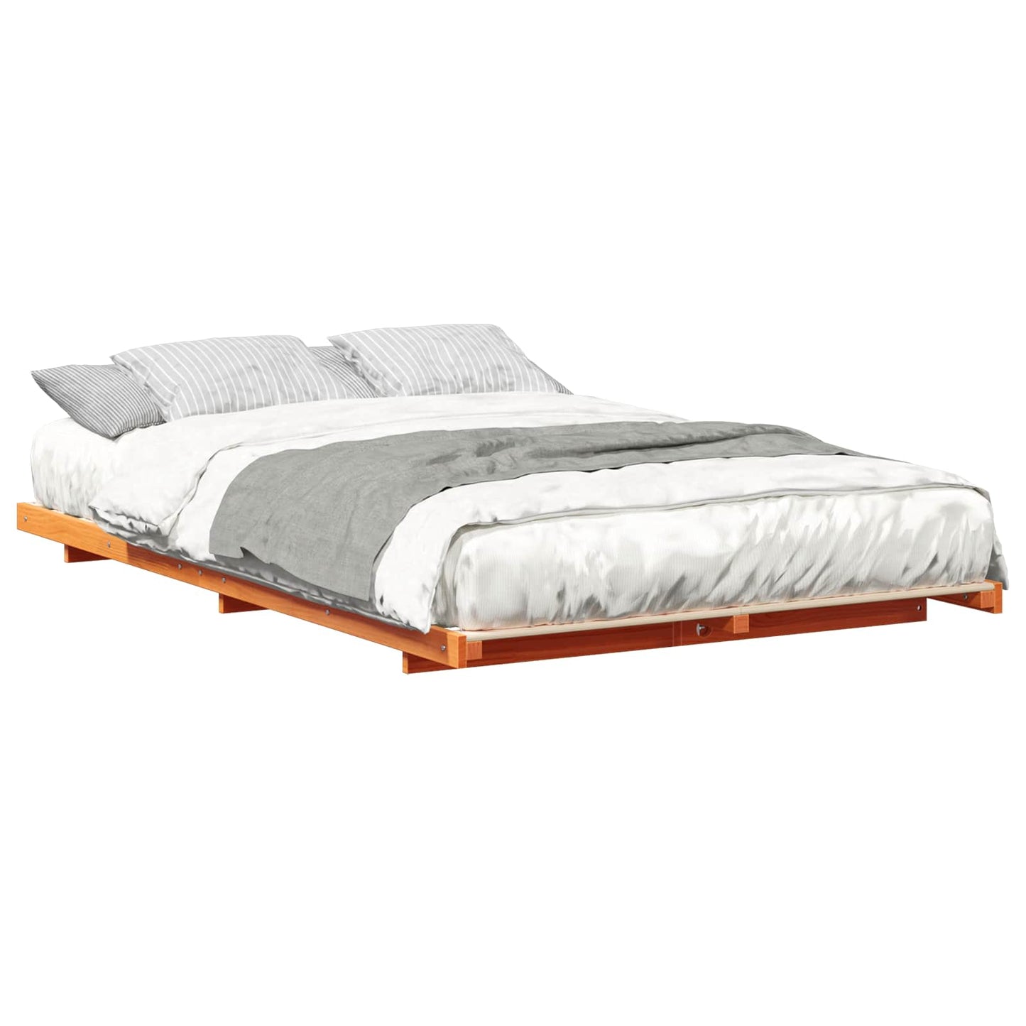 Bed Frame Wax Brown 140 x 190 cm Solid Pine Wood