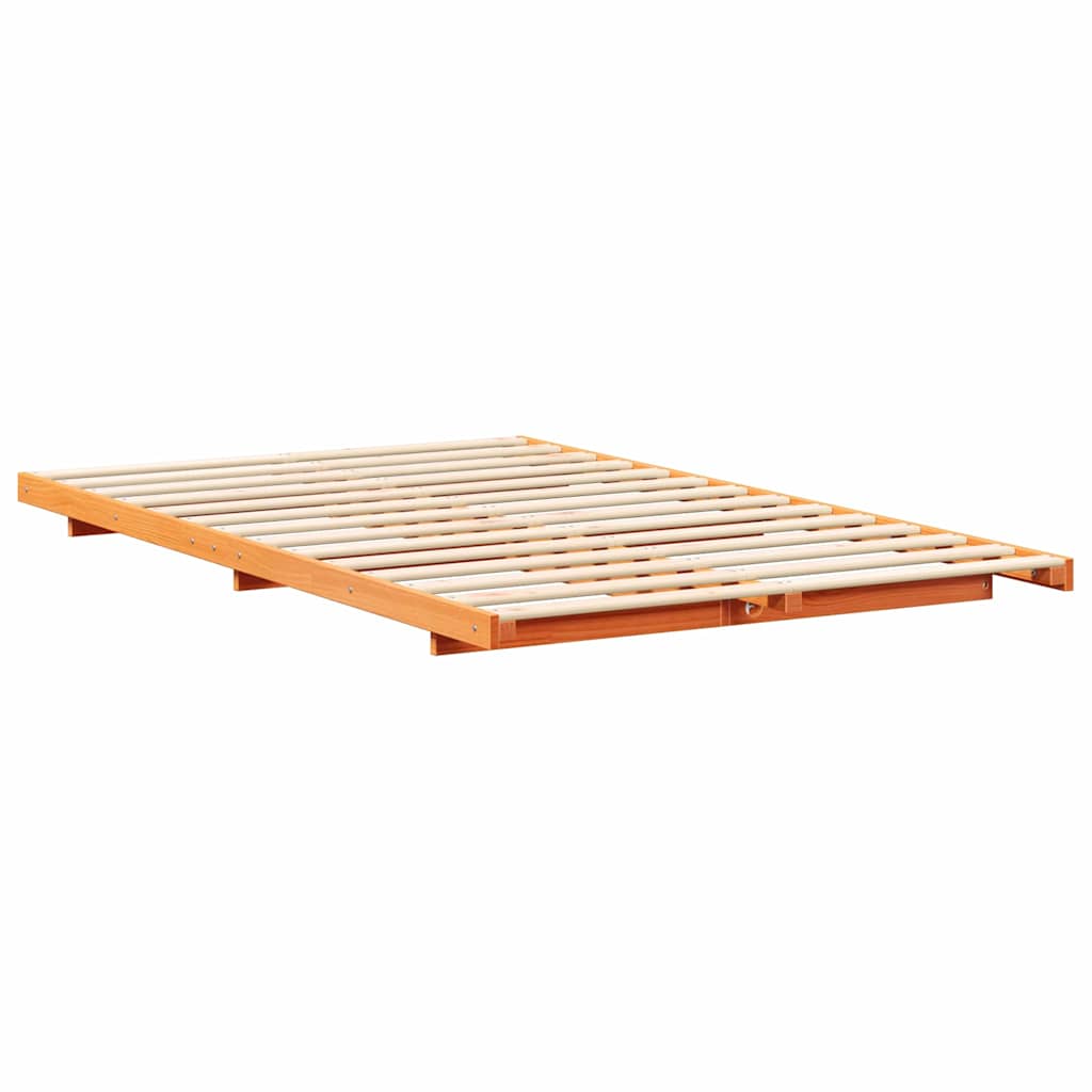 Bed Frame Wax Brown 140 x 190 cm Solid Pine Wood