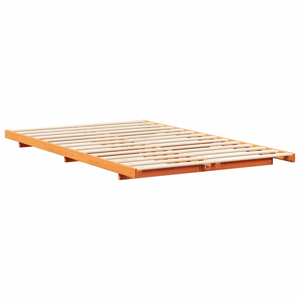 Bed Frame Wax Brown 140 x 190 cm Solid Pine Wood
