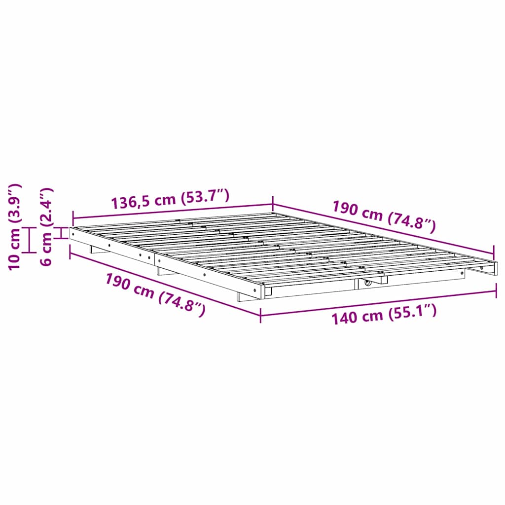 Bed Frame Wax Brown 140 x 190 cm Solid Pine Wood
