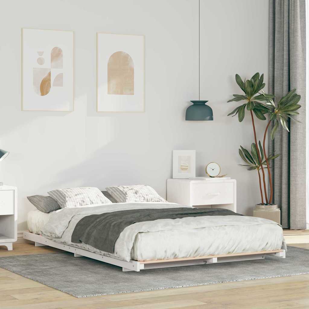 Bed Frame White 135 x 190 cm Solid Pine Wood
