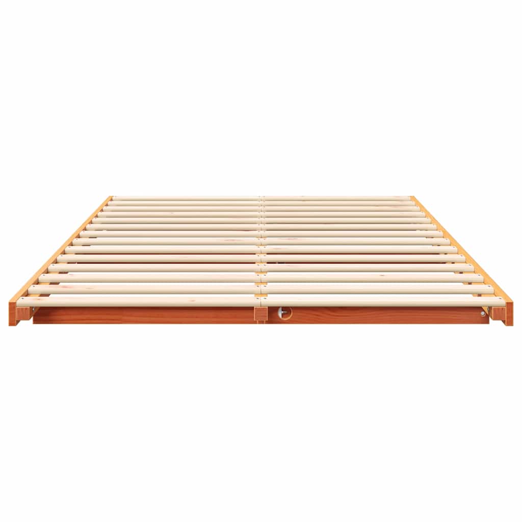 Bed Frame Wax Brown 135 x 190 cm Solid Pine Wood