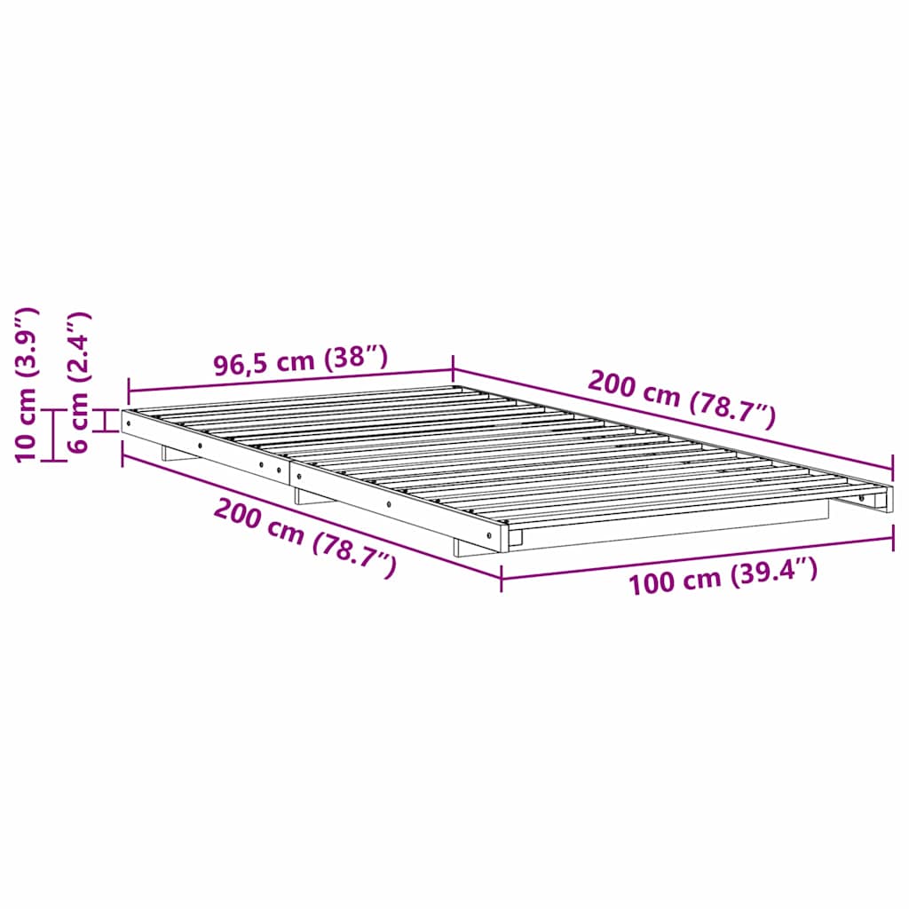 Bed Frame White 100 x 200 cm Solid Pine Wood