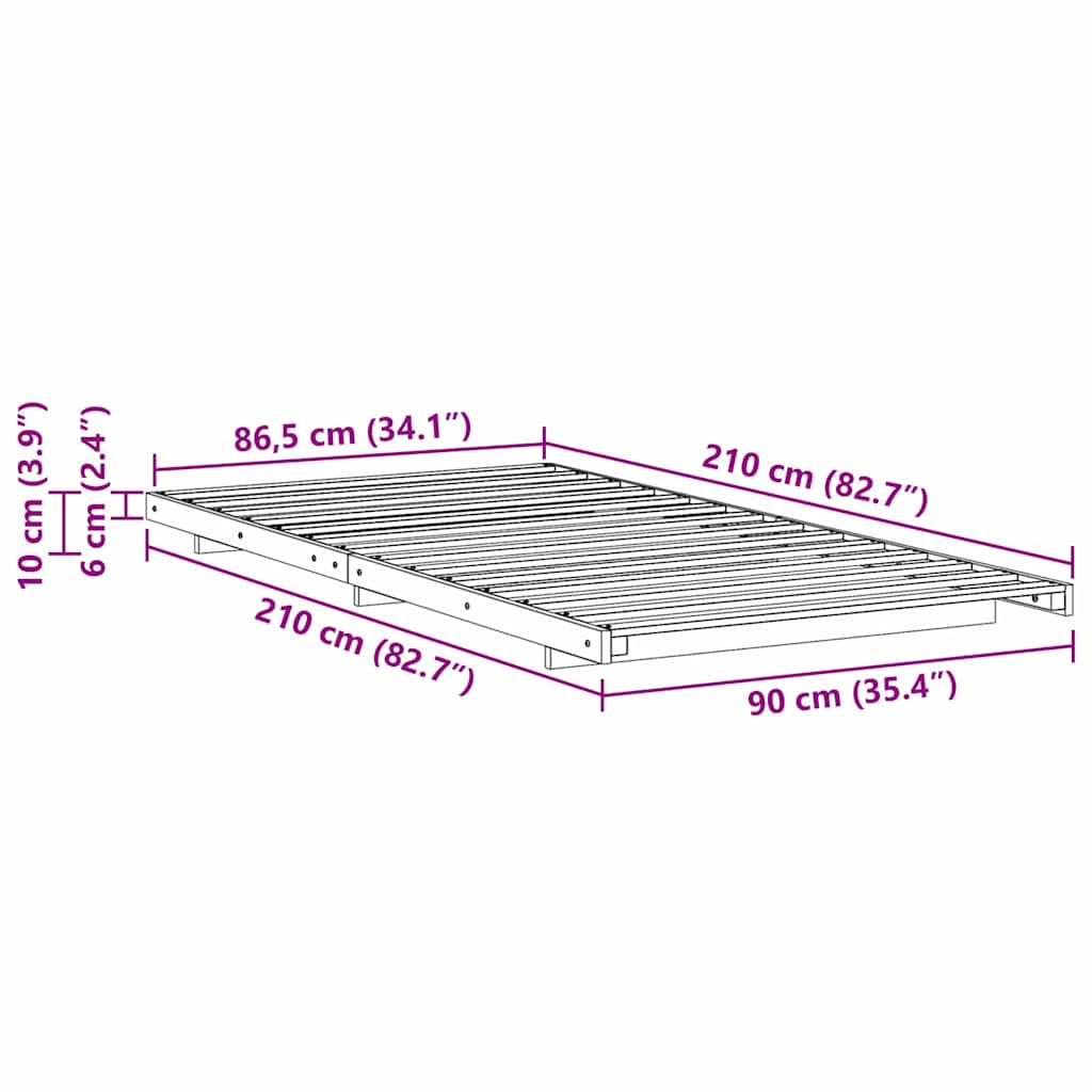 Bed Frame Brown 90 x 210 cm Solid Pine Wood