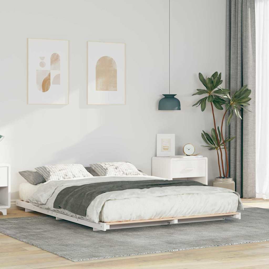 Bed Frame White 140 x 210 cm Solid Pine Wood