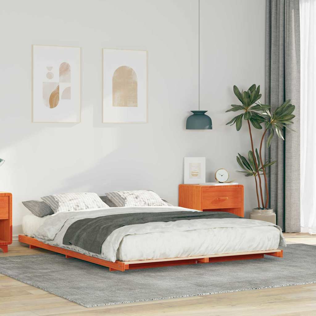 Bed Frame Wax Brown 140 x 210 cm Solid Pine Wood