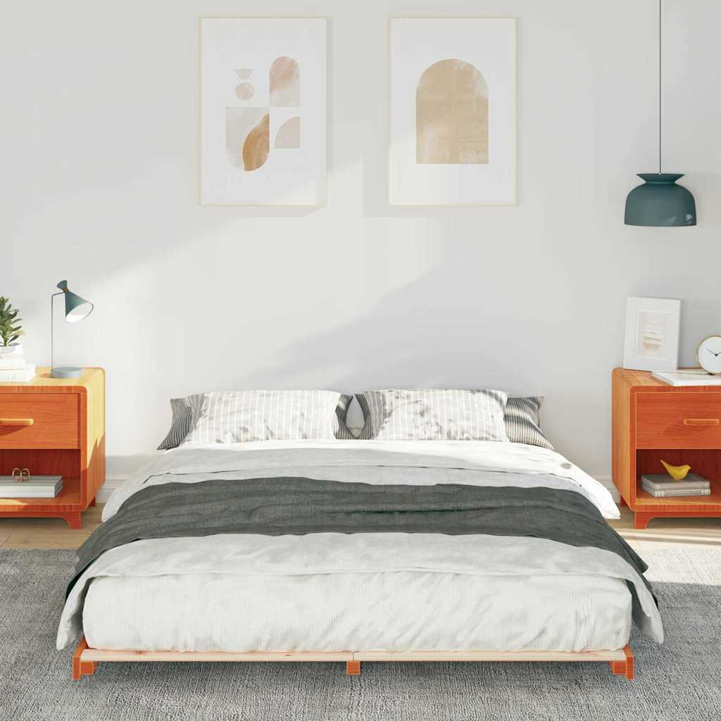Bed Frame Wax Brown 140 x 210 cm Solid Pine Wood