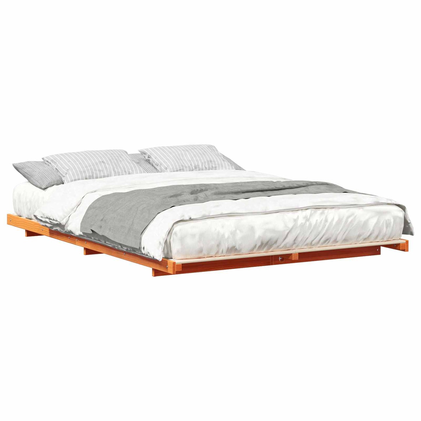 Bed Frame Wax Brown 140 x 210 cm Solid Pine Wood