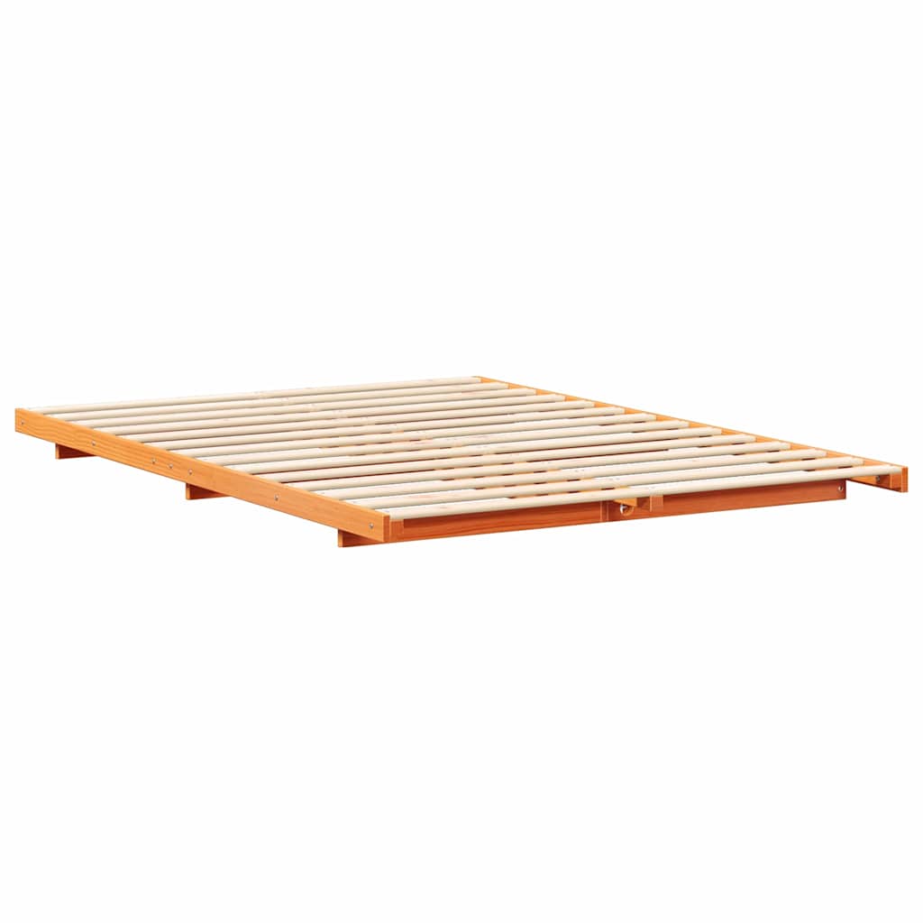 Bed Frame Wax Brown 140 x 210 cm Solid Pine Wood
