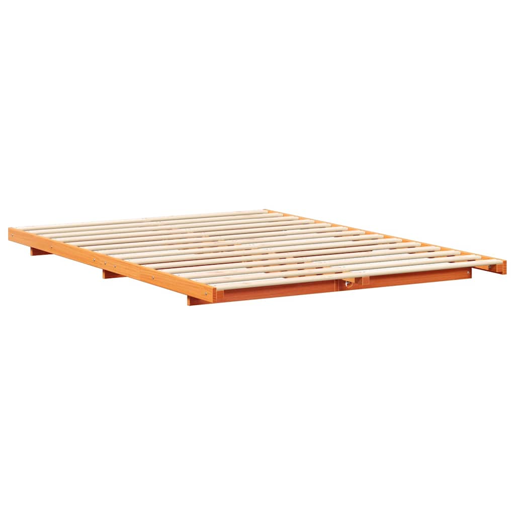 Bed Frame Wax Brown 140 x 210 cm Solid Pine Wood