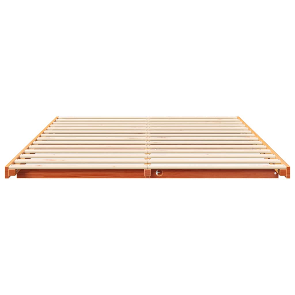 Bed Frame Wax Brown 140 x 210 cm Solid Pine Wood
