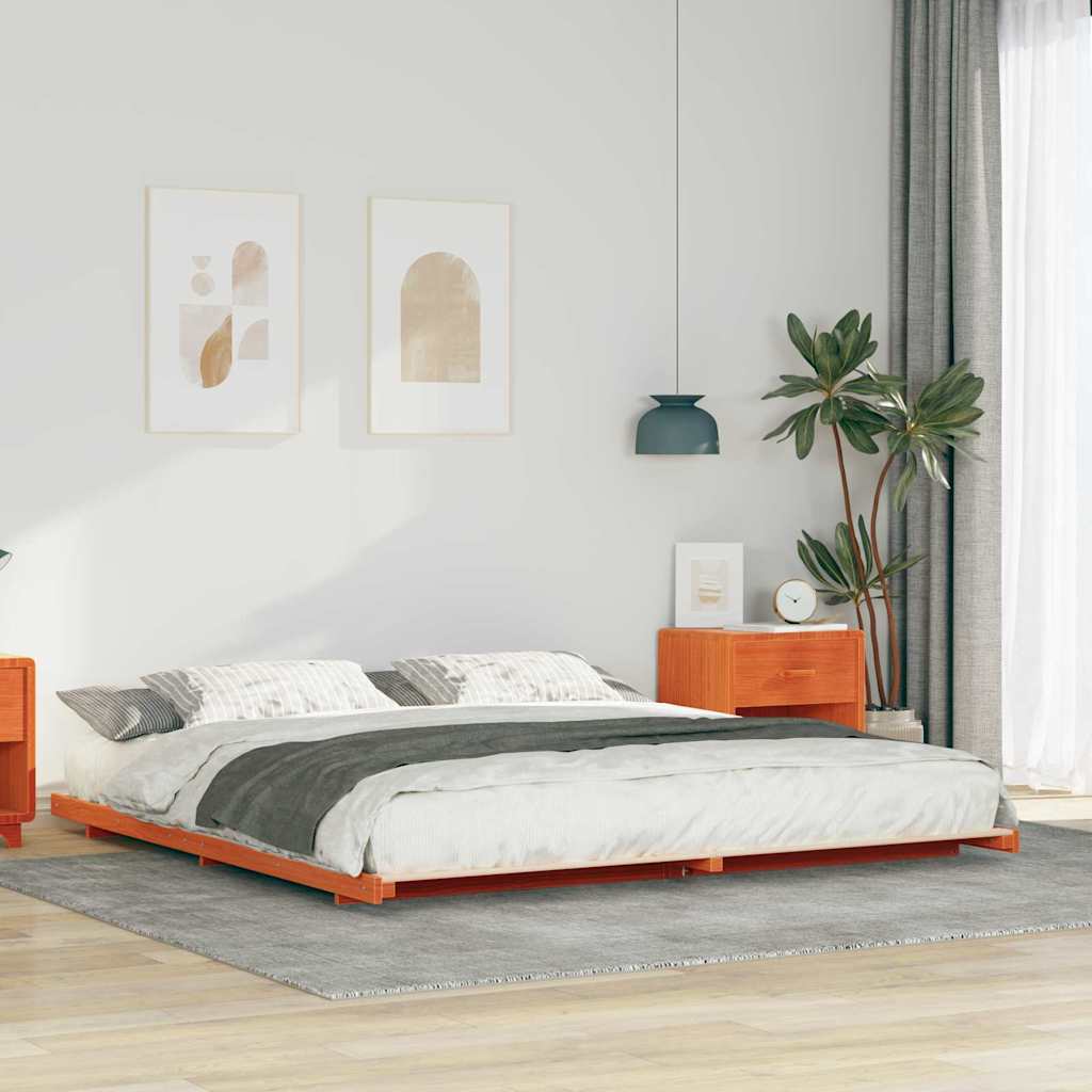 Bed Frame Wax Brown 180 x 210 cm Solid Pine Wood