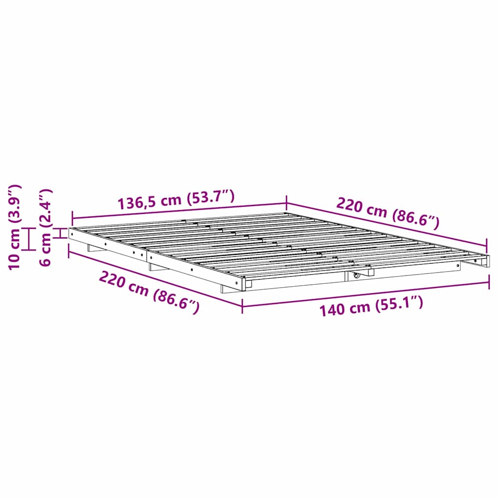 Bed Frame Brown 140 x 220 cm Solid Pine Wood