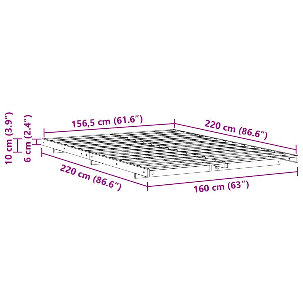 Bed Frame Wax Brown 160 x 220 cm Solid Pine Wood