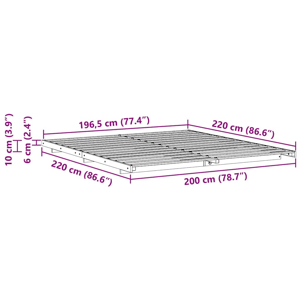 Bed Frame Brown 200 x 220 cm Solid Pine Wood