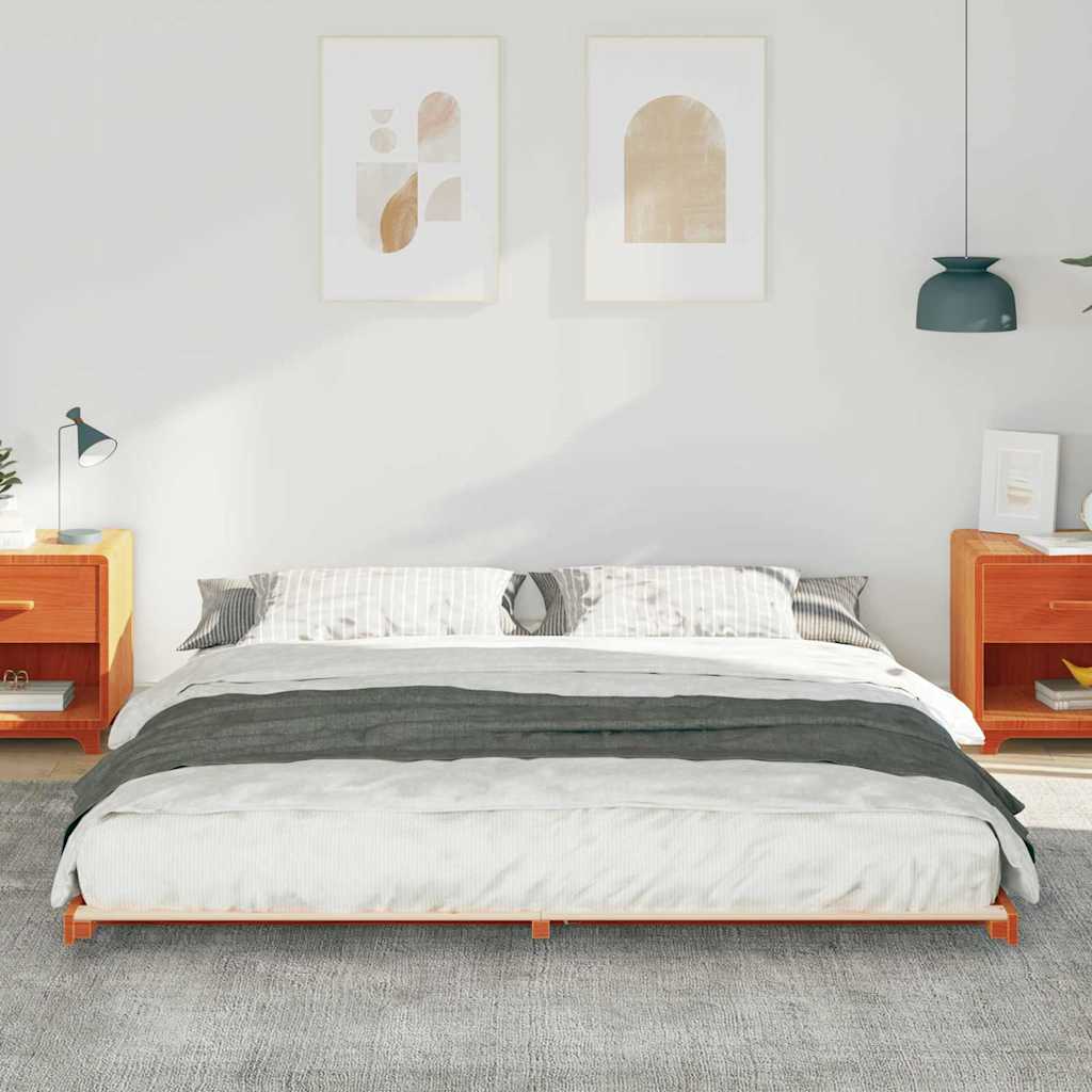 Bed Frame Wax Brown 200 x 220 cm Solid Pine Wood