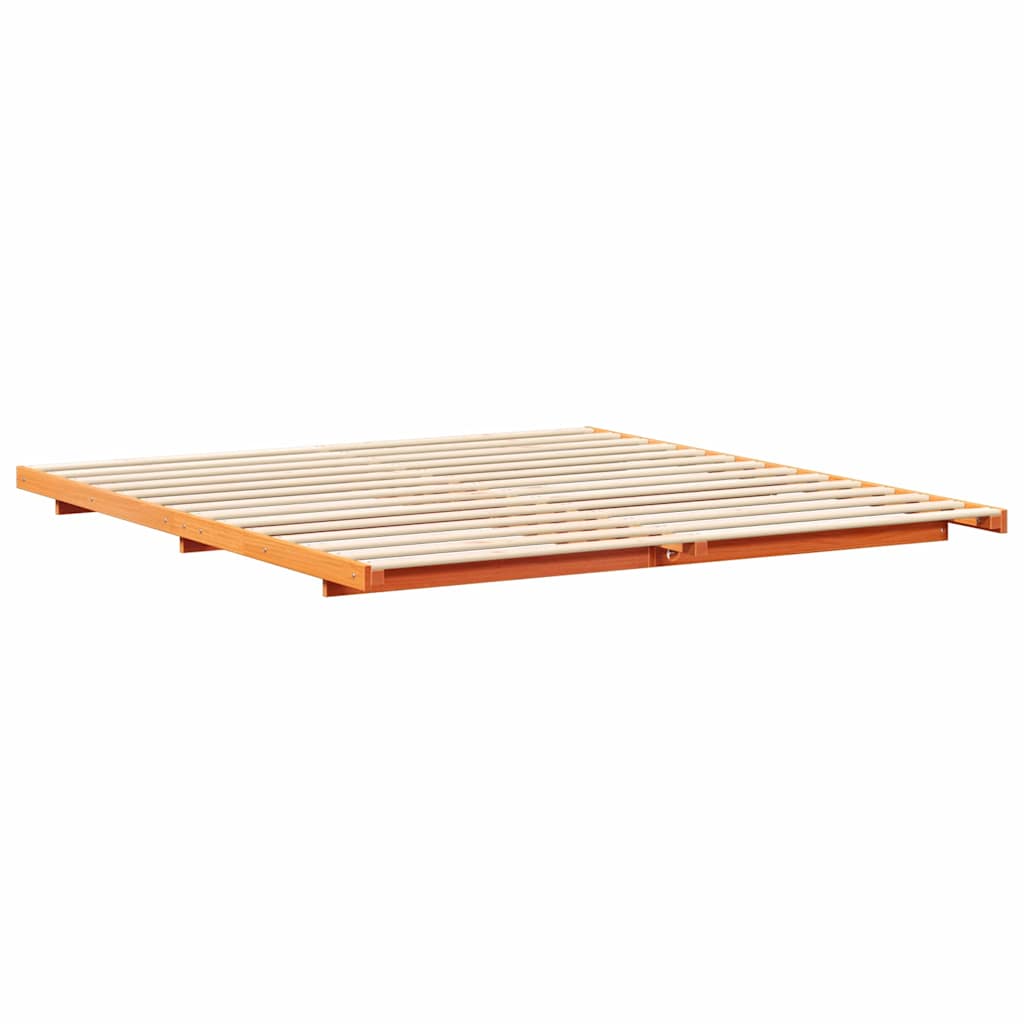 Bed Frame Wax Brown 200 x 220 cm Solid Pine Wood