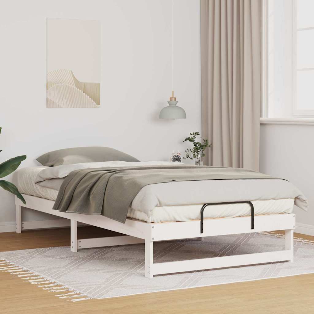 Bed Frame White 100 x 200 cm Solid Pine Wood