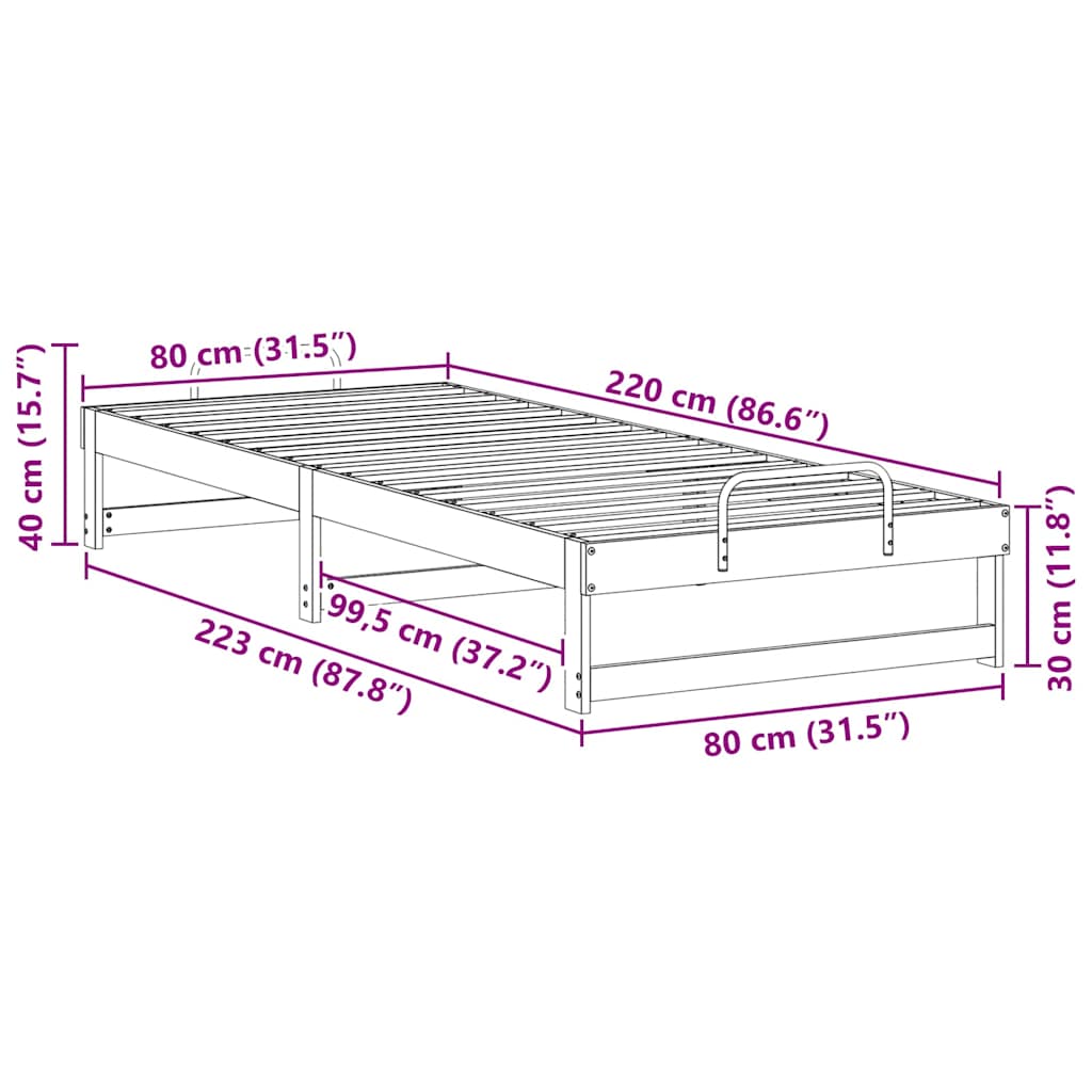 Bed Frame White 80 x 220 cm Solid Pine Wood