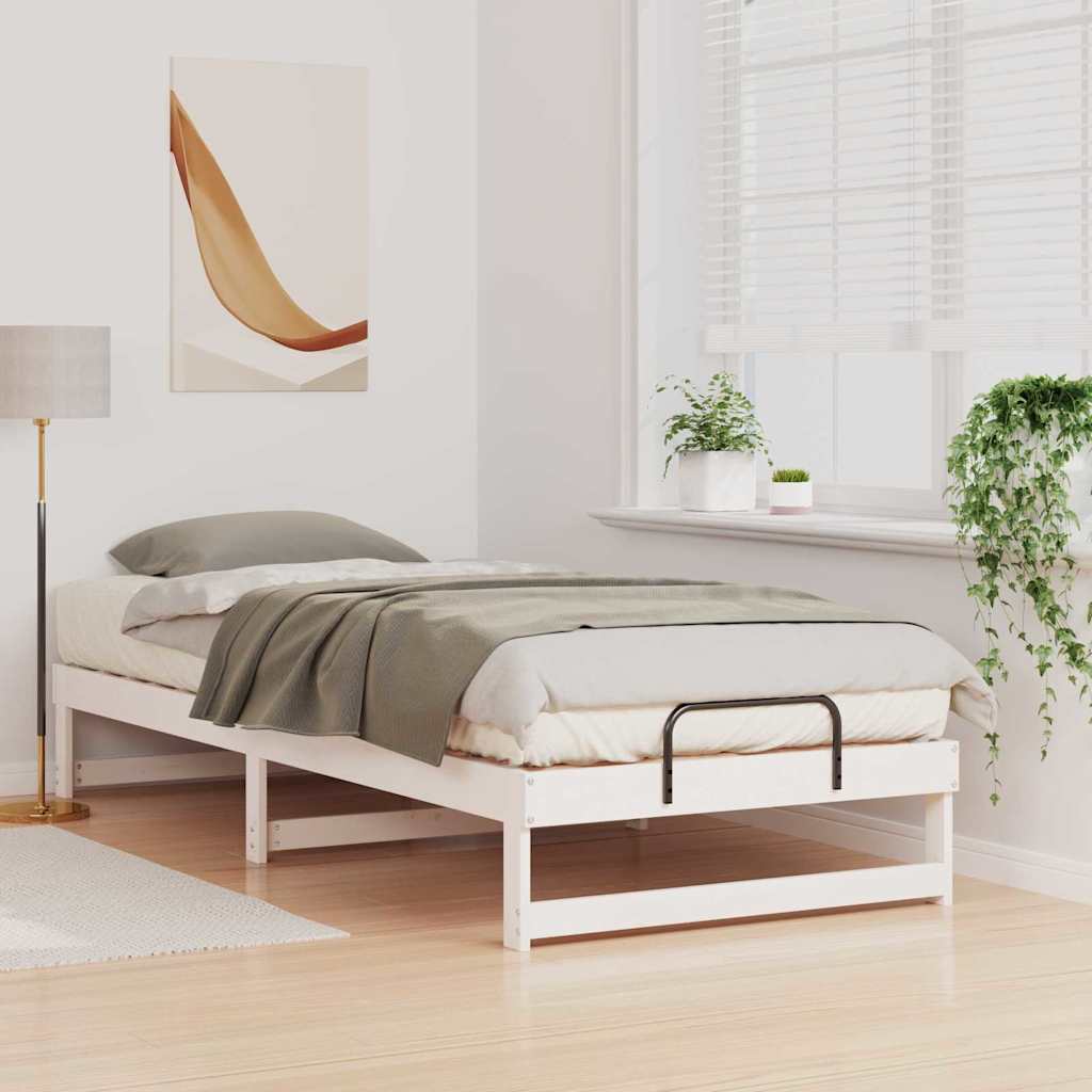 Bed Frame White 90 x 220 cm Solid Pine Wood