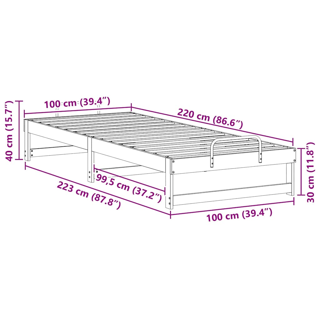 Bed Frame White 100 x 220 cm Solid Pine Wood