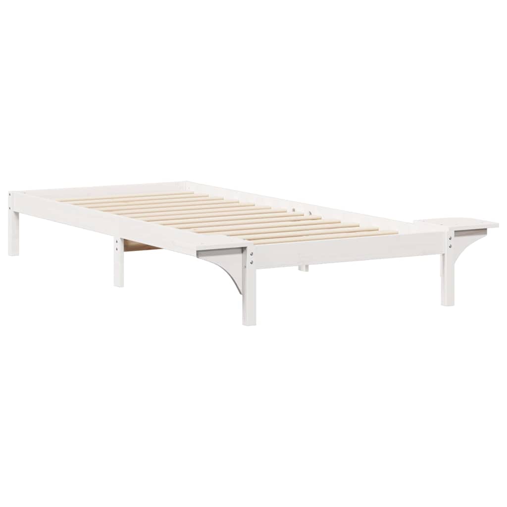 Bed Frame with Side Tables White 80 x 210 cm Solid Pine Wood