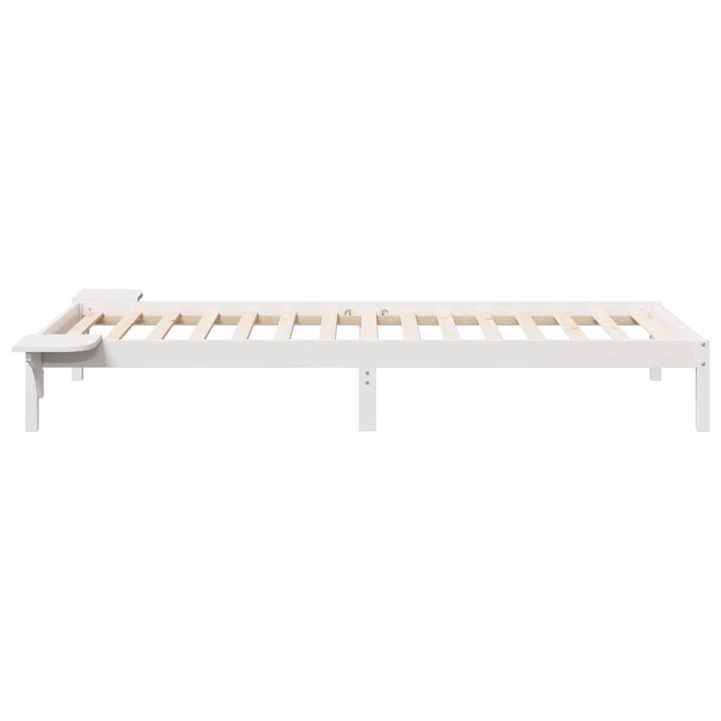 Bed Frame with Side Tables White 90 x 210 cm Solid Pine Wood