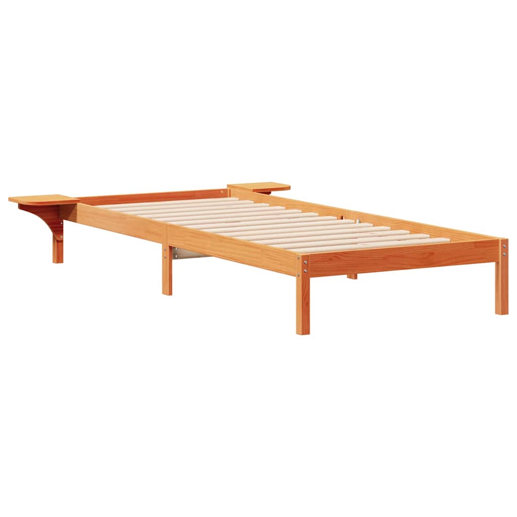 Bed Frame with Side Tables Wax Brown 90 x 210 cm