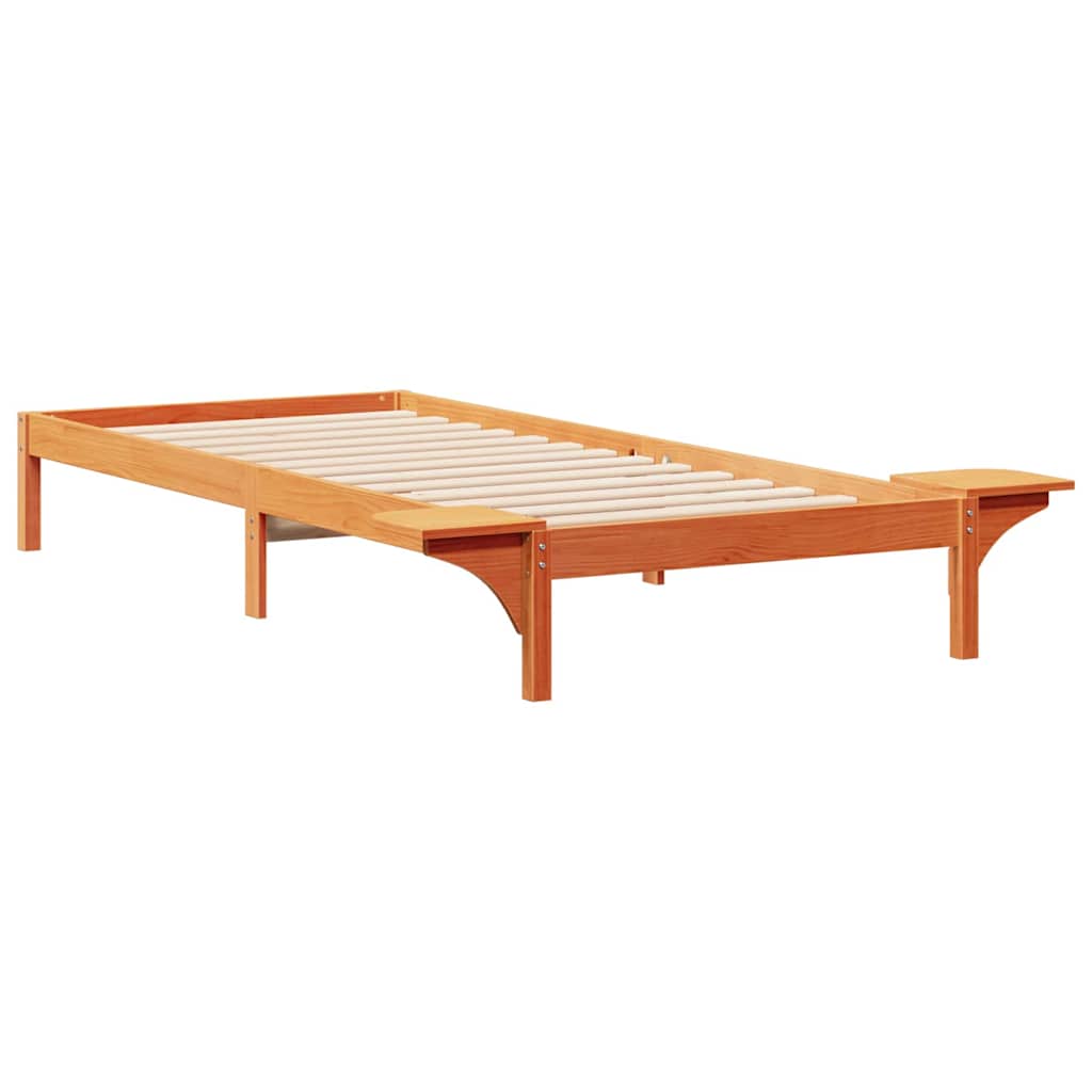 Bed Frame with Side Tables Wax Brown 90 x 210 cm