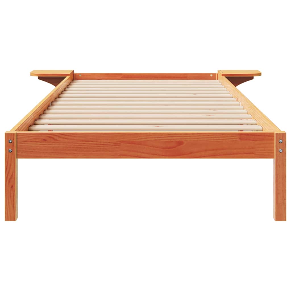 Bed Frame with Side Tables Wax Brown 90 x 210 cm
