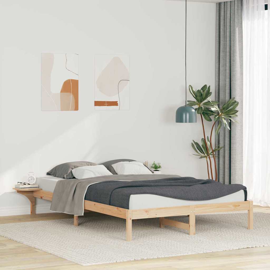 Bed Frame with Side Tables Natural 140 x 210 cm Solid Pine Wood