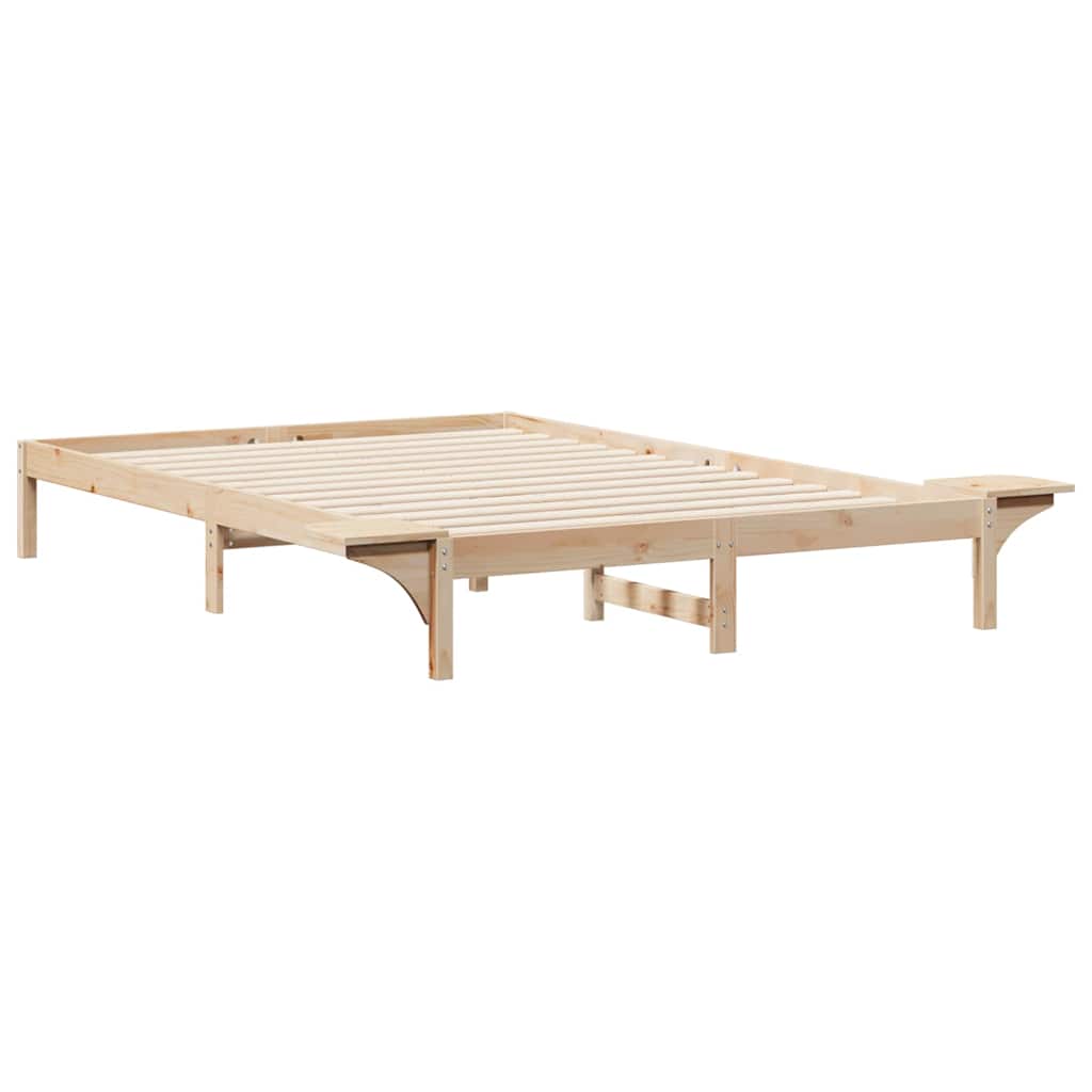 Bed Frame with Side Tables Natural 140 x 210 cm Solid Pine Wood