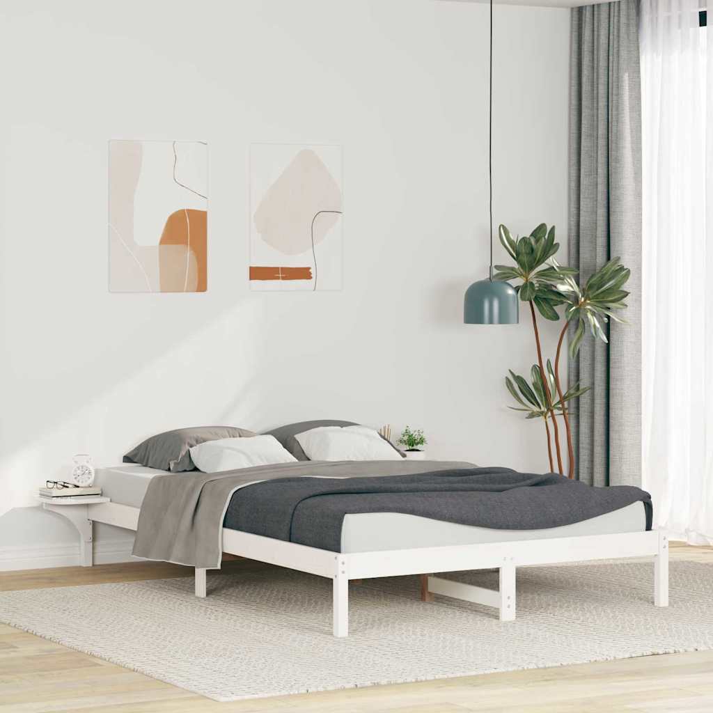 Bed Frame with Side Tables White 140 x 210 cm Solid Pine Wood