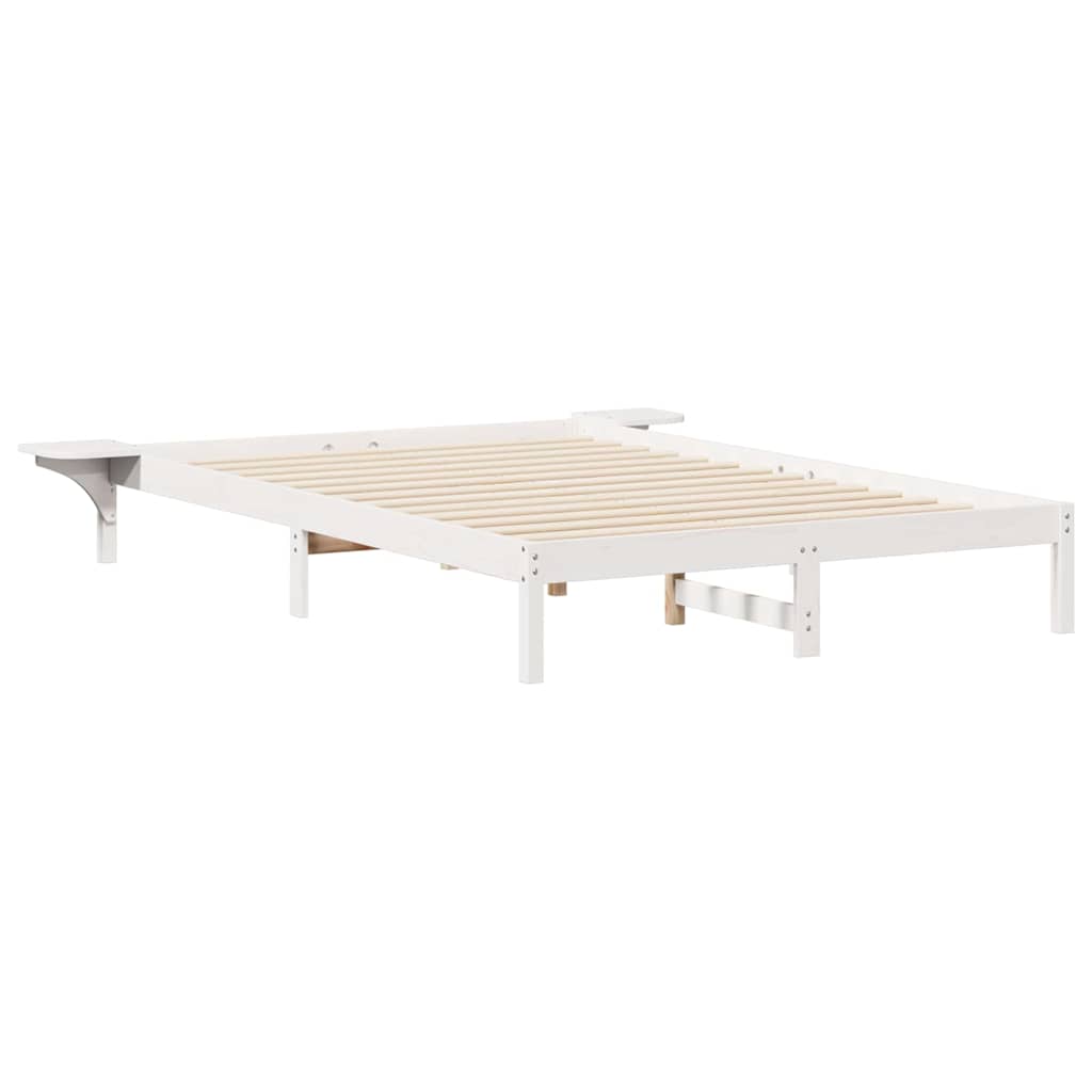 Bed Frame with Side Tables White 140 x 210 cm Solid Pine Wood