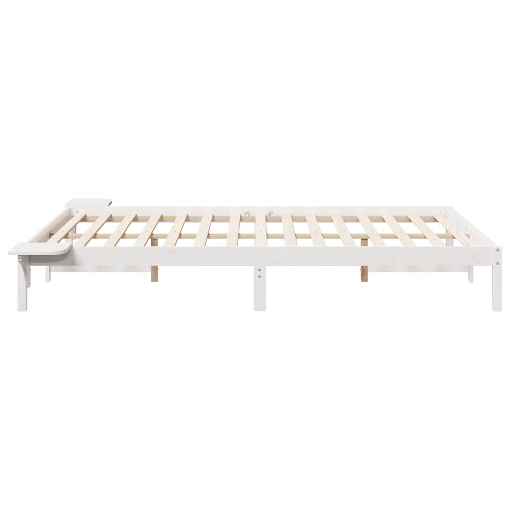 Bed Frame with Side Tables White 140 x 210 cm Solid Pine Wood