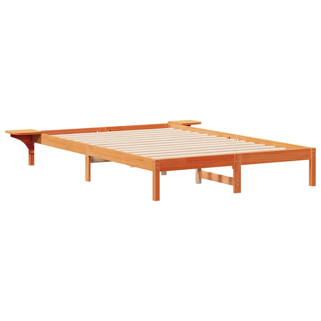 Bed Frame with Side Tables Wax Brown 140 x 210 cm